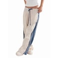 thumbnail image 3 of Women'S Wide Leg Pants Drawstring High Rise Side Striped Slouchy Palazzo Pants with Pockets Beige Blue Edge S, 3 of 8