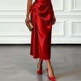 thumbnail image 3 of Morttic Women's Solid Color Ruched Waist One Shoulder Midi Dress – Elegant Satin Sleeveless Cocktail Gown Red，L, 3 of 4