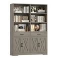 thumbnail image 2 of Homfa 69'' Tall Bookcase with 2 Drawers, 6-Tier 6 Cubes Display Bookshelf for Living Room, 4 Doors Double Row Bookcase with Adjustable Shelves, Gray, 2 of 8