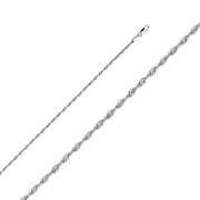 Ioka - 14K White Solid Gold 2.5mm Rope Chain Necklace with Lobster Clasp - 18"