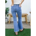 thumbnail image 2 of Women's Mid Waist Distressed Flared Jeans Pocket Denim Bell Bottom Pants, Blue, Large, 2 of 5