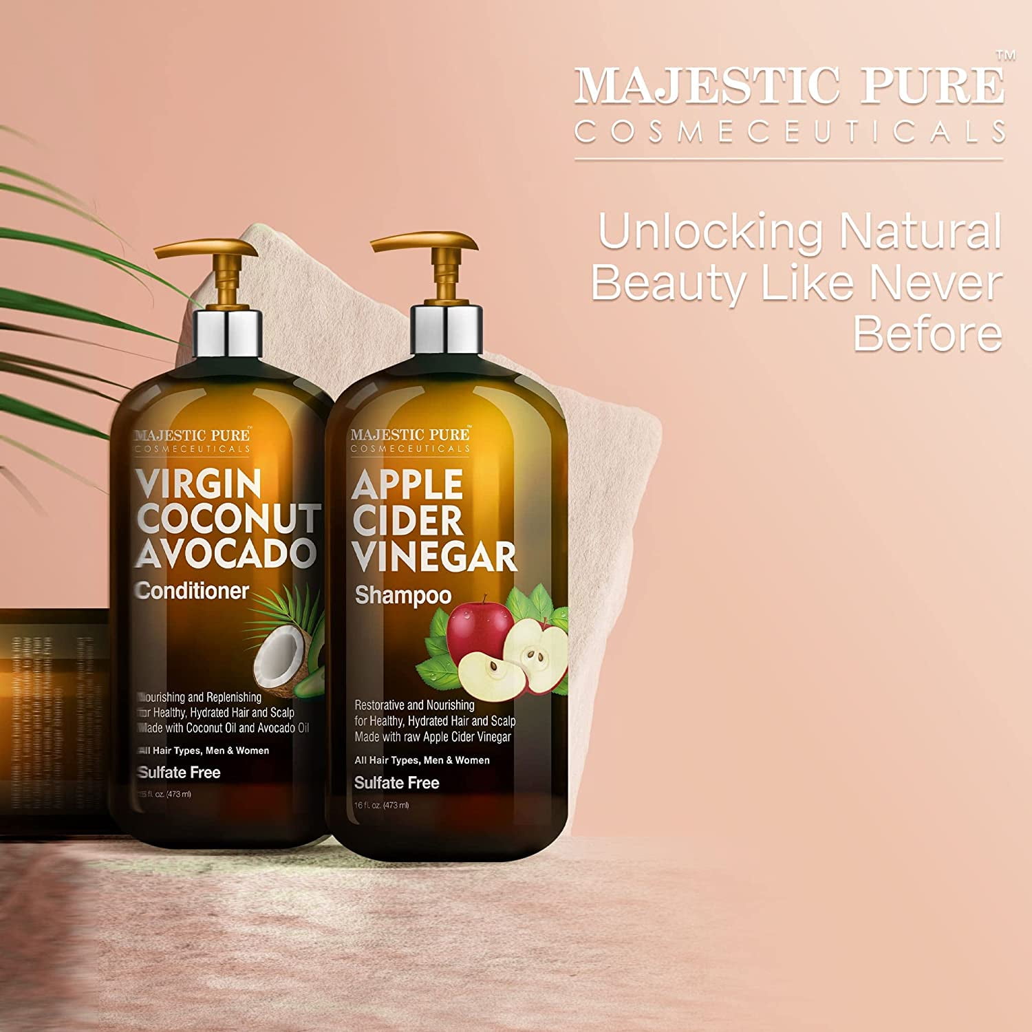 Majestic Pure Apple Cider Vinegar Shampoo and Avocado Coconut Conditioner Set - 16 fl oz Each