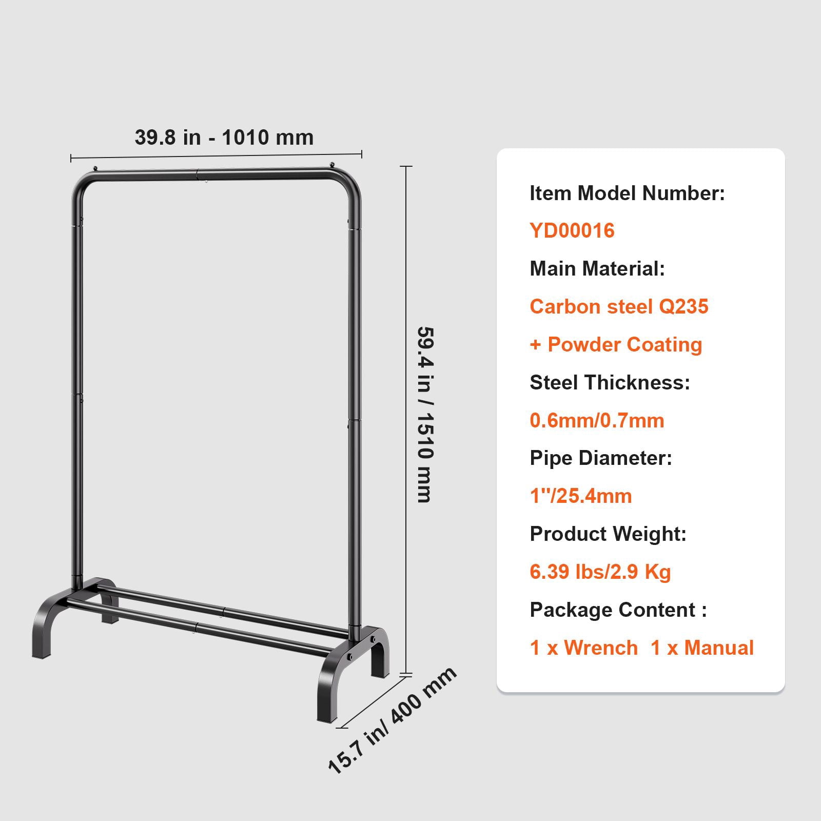 Garment Rack with Bottom Storage Shelf, Heavy-Duty Carbon Steel, 1" Thickened Pipe, 4 Anti-Slip Pads, for Bedroom Laundry Room Display