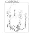 thumbnail image 3 of Kingston Brass KS7791BEXBS Essex Two-Handle 3-Hole Deck Mount Bridge Kitchen Faucet with Brass Side Sprayer in Polished Chrome, 3 of 4