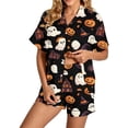 thumbnail image 2 of Hot Sales Under $10 CNJKEHIUV Halloween Pajamas Women Short Sleeve Button Top Matching Shorts 2026 Fall Cute Satin Pumpkin Sleepwear Black XL, 2 of 4