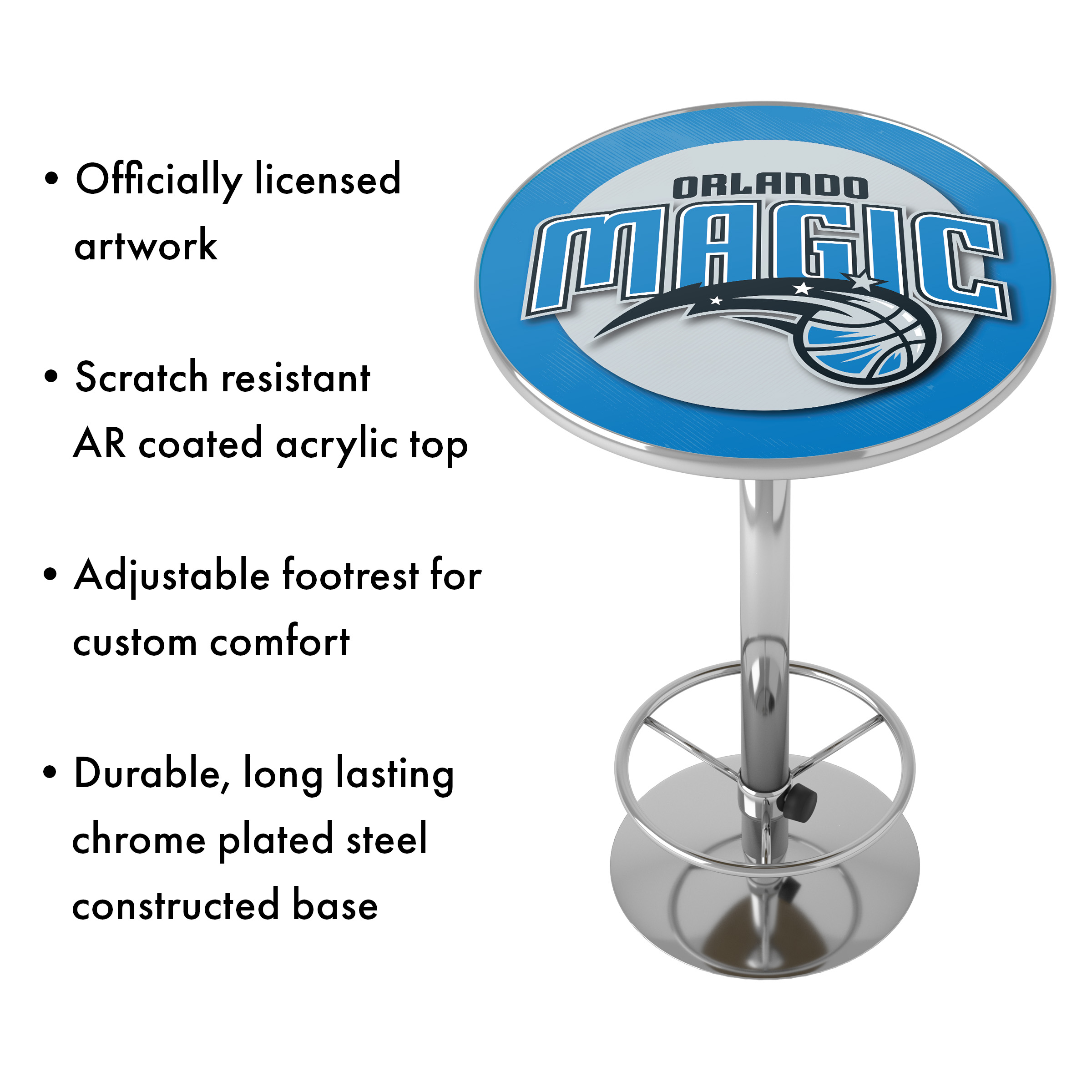 Orlando Magic Logo Bar Table with Adjustable Footrest and Acrylic Top