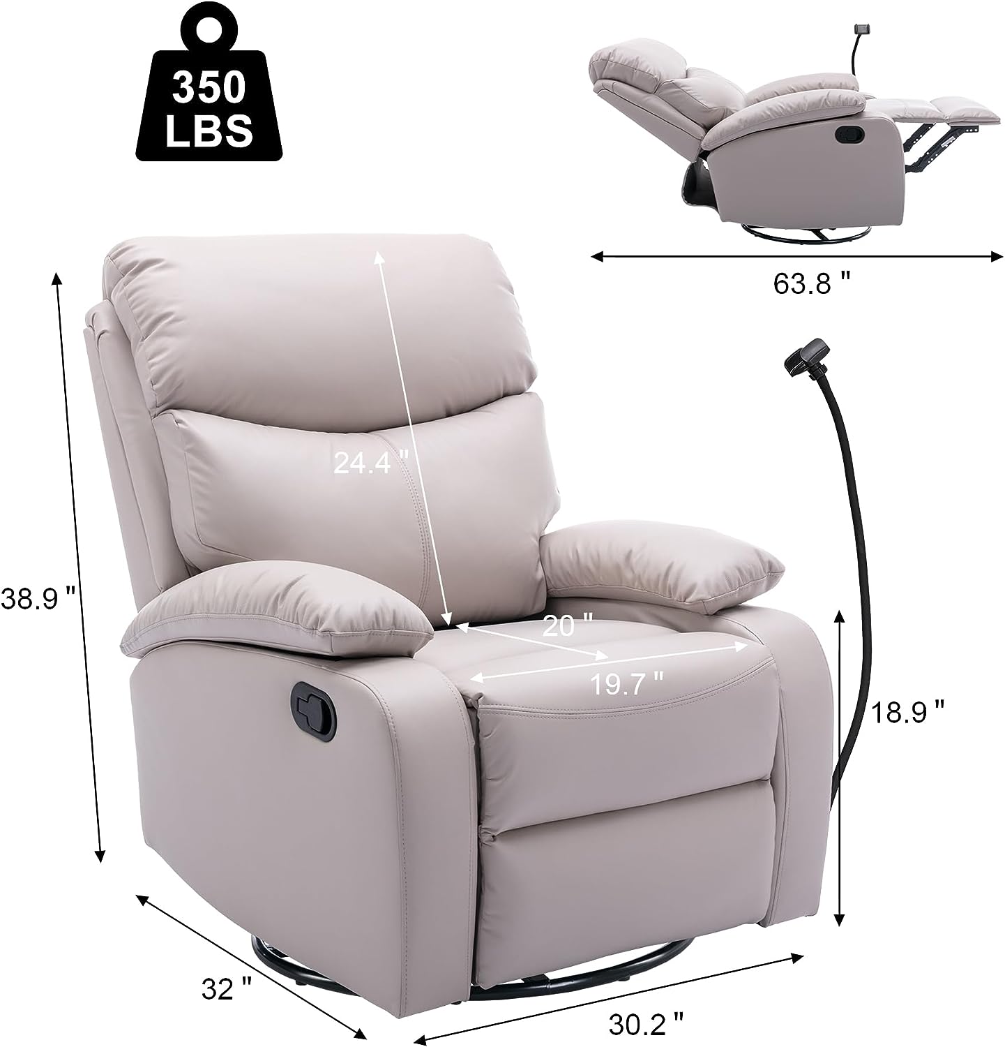 hzlagm Swivel Rocking Recliner Chair with New Technology Fabric Easy to ...