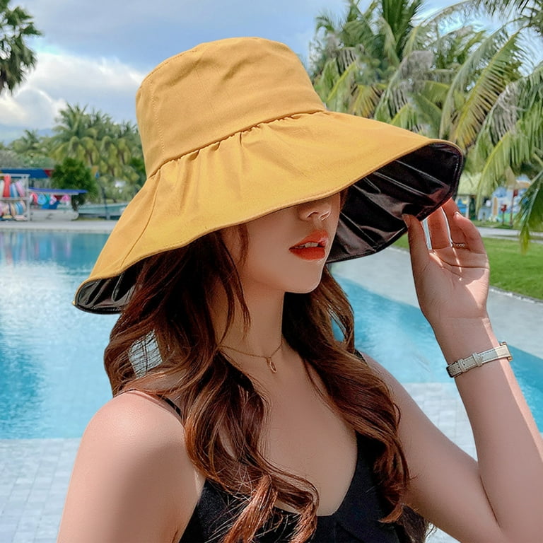 ruhuadgb Women Fisherman Hat Foldable Solid Color Vinyl Heat Resistant Anti-UV  Sun Hat Outdoor Supply 