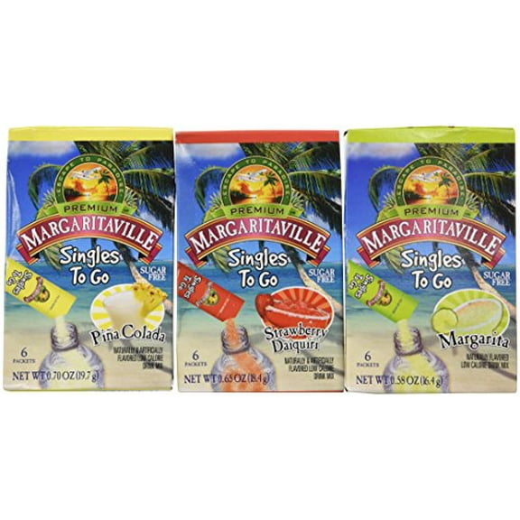 Margaritaville Singles To Go Drink Mix Ultimate Summer Variety Party Bundle Margarita, Pina Colada & Strawberry Daiquiri 3 X 6 Pack Boxes  ( 2 Pack )