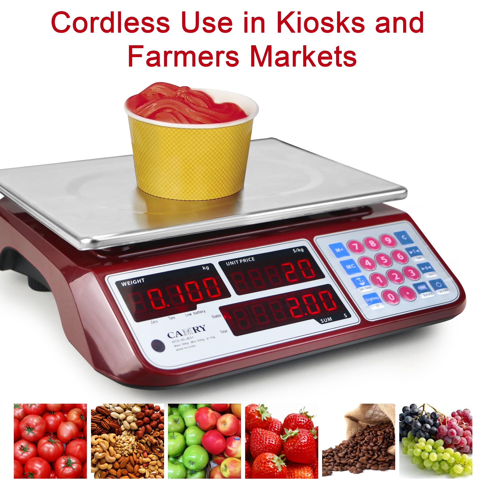  CAMRY Digital Food Scale 66lb / 30kg Commercial Food Meat Fruit  Produce Price Computing Scale for Farmers Market, Meat Shop, Deli, Retail  Outlets: Home & Kitchen