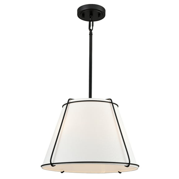 Claxy Black Pendant Light with Drum White Fabric Shade
