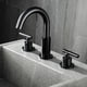 thumbnail image 3 of Grifos de baño de 3 orificios de arco bajo y 2 manijas con válvula y conjunto de desagüe emergente de metal, negro mate, 3 of 5