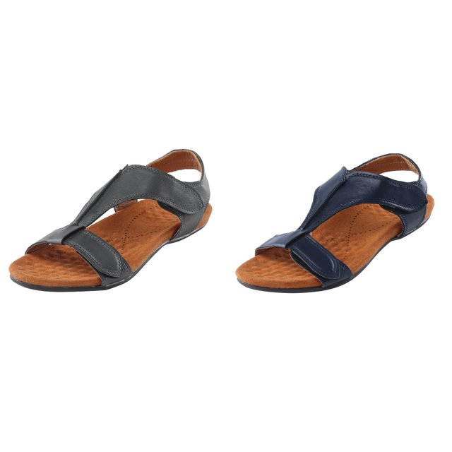 (2-Pack) Rinsvye Womens Thick Sole Wedge Sandals Tape Strap Sandals Summer Comfort Footwear Easy On Off Convenience
