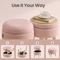 thumbnail image 3 of LEDREM Footstool Round Storage Ottoman with Teddy Fleece Seat, 12.2-Inch Footrest and Small Table for Living Room and Hallway, Jelly Pink, 3 of 9