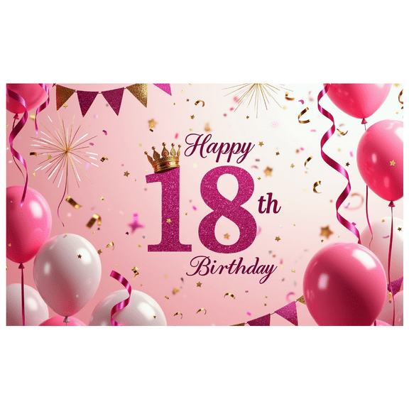LUUFILx 18th Birthday Banner Celebration Party Supplies Backdrop Decoration Pink Balloons Happy Birthday Photo Props with Festive Backdrop Fun Decor