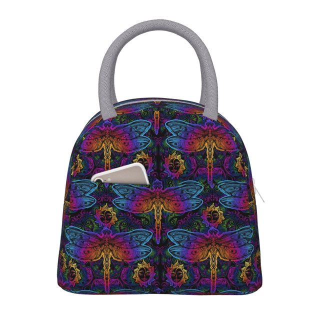 Fotbe Indian Mandalas Dragonfly Bolsa de Almuerzo con Estampado, Lonchera Aislada, Contenedor de Comida Reutilizable Tipo Cooler a Prueba de Fugas