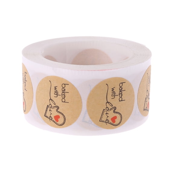 Acahhotxx Label Stickers, 500Pcs Baked With Love Round Paper Sticker Adhesive Baking Label For - Brown