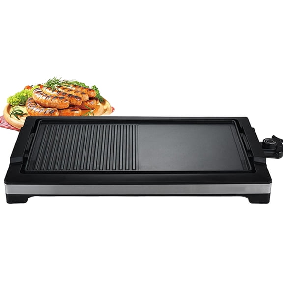 Electric Smokeless 2-in-1 Indoor Grill & Griddle, 1800W Fast Heat Up BBQ Grill, Non-Stick Cooking Surface for Indoor Grilling, Detachable & Dishwasher Safe, Cool-touch Handles, Black