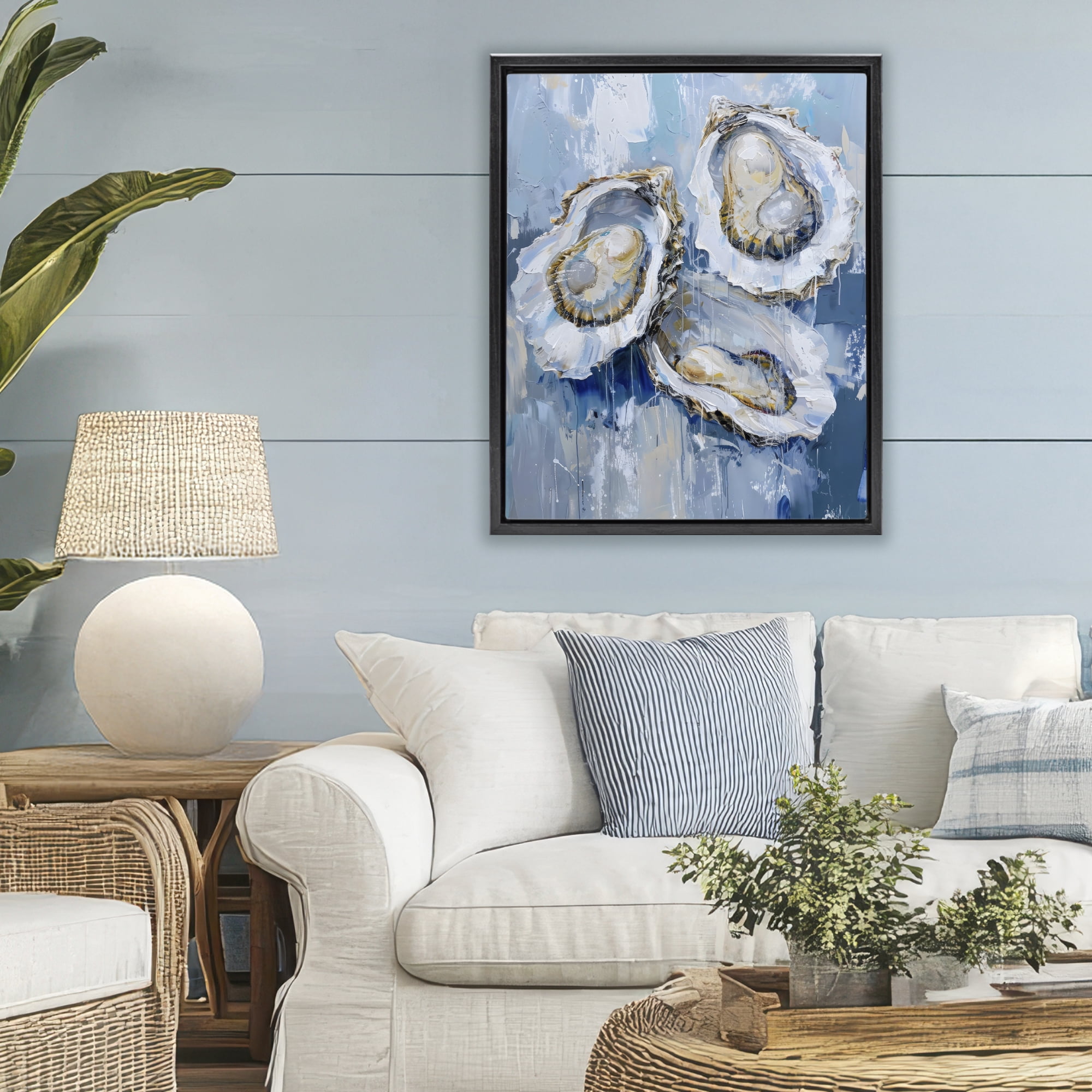Stupell Industries Vibrant Blue Oysters Black Framed Floater Canvas Wall Art, design by Creative Studio