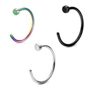 LUXE MODZ Nose Hoop Ring Black, Surgical Steel and Multicolor Surgical Steel Set of 3