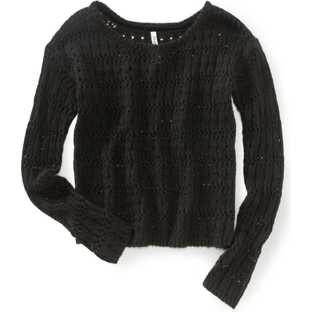Suéter de punto de ganchillo Aeropostale para mujer negro extragrande