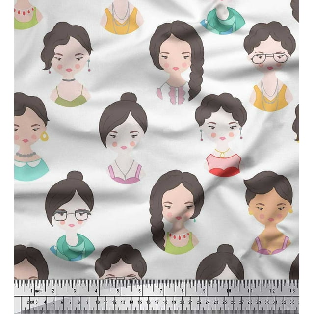 Soimoi Blanc Tissu de Jersey de Coton Femmes Visage Humain Tissu Imprimé Figure par la Cour 58 Pouces de Large