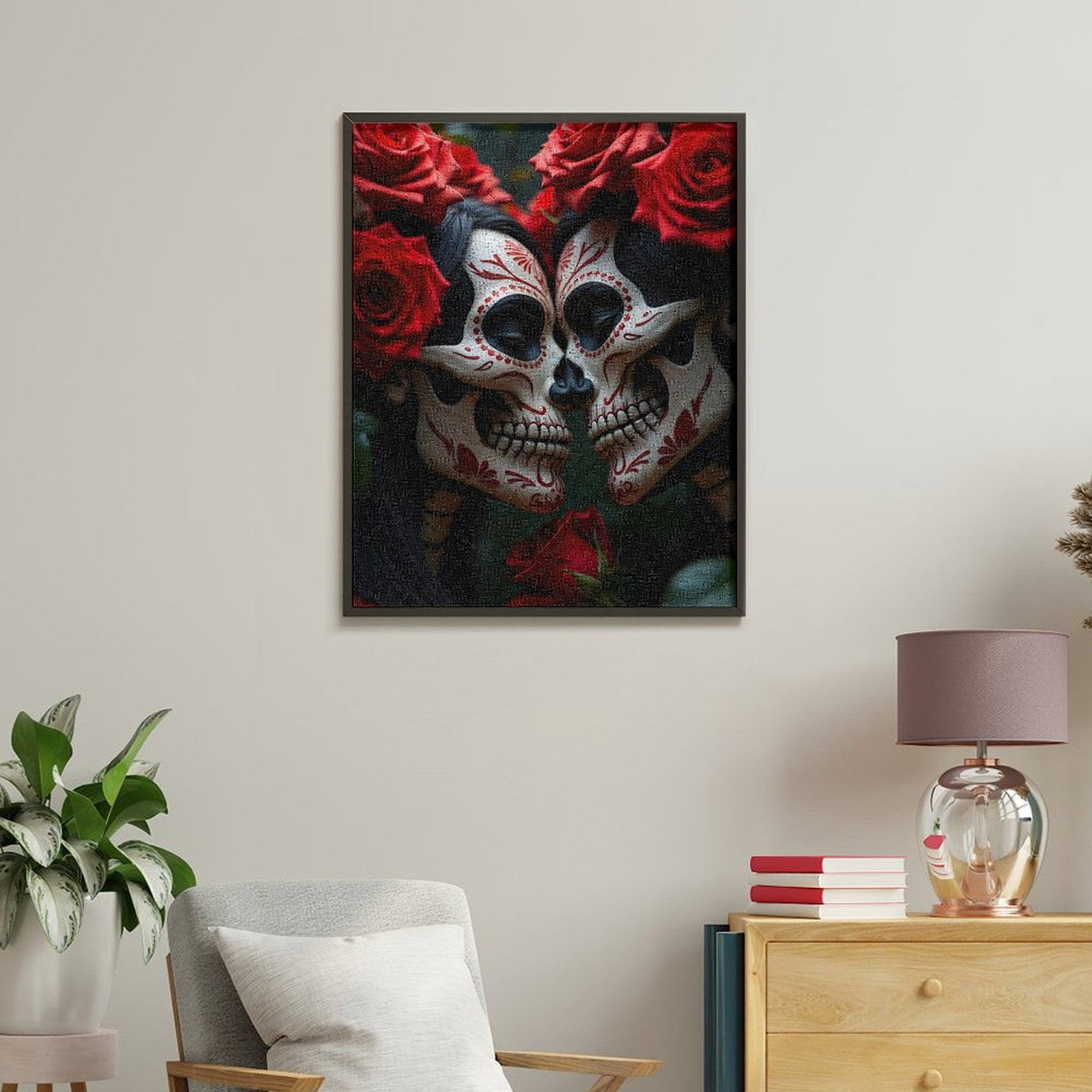 Paint By Numbers Kit for Adults Beginner - Red Roses Skull Art Mask DIY Canvas Painting Kits for Adults, Frameless Paint By Number for Adults for Home Wall Decor 16x20 Inch