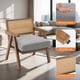 thumbnail image 1 of Yeshouse Sillón moderno de mediados de siglo con respaldo de ratán, patas de madera y tapizado de lino. Cómodos sillones tapizados para sala de estar, dormitorio y oficina, 1 of 8