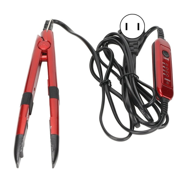 Plancha para extensiones de cabello, ergonómica, profesional, duradera, con regulador de temperatura, conector para cabello, enchufe estadounidense rojo de 110 V