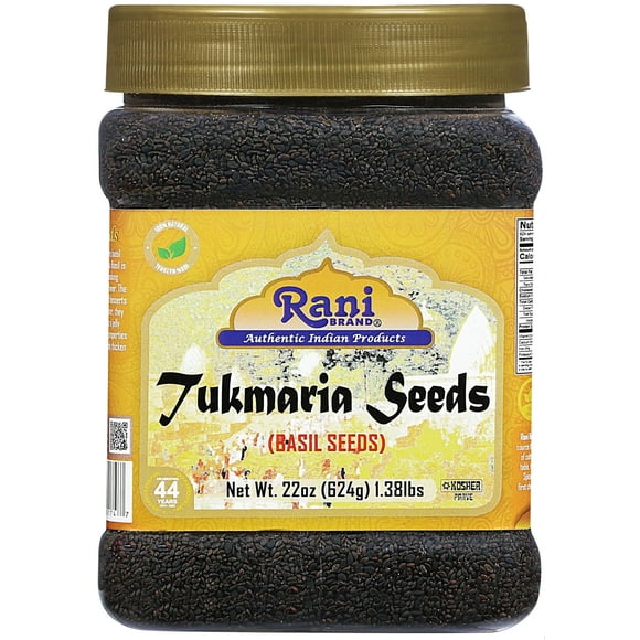 Rani Tukmaria (Graines Naturelles de Basilic Sacré) 1.38lbs (22oz) 624g Utilisées pour Falooda / Dessert Sabja, Épice et Herbe Ayurvédique - Compatible avec le Sans Gluten / non-OGM / Casher / Végétalien / Origine Indienne