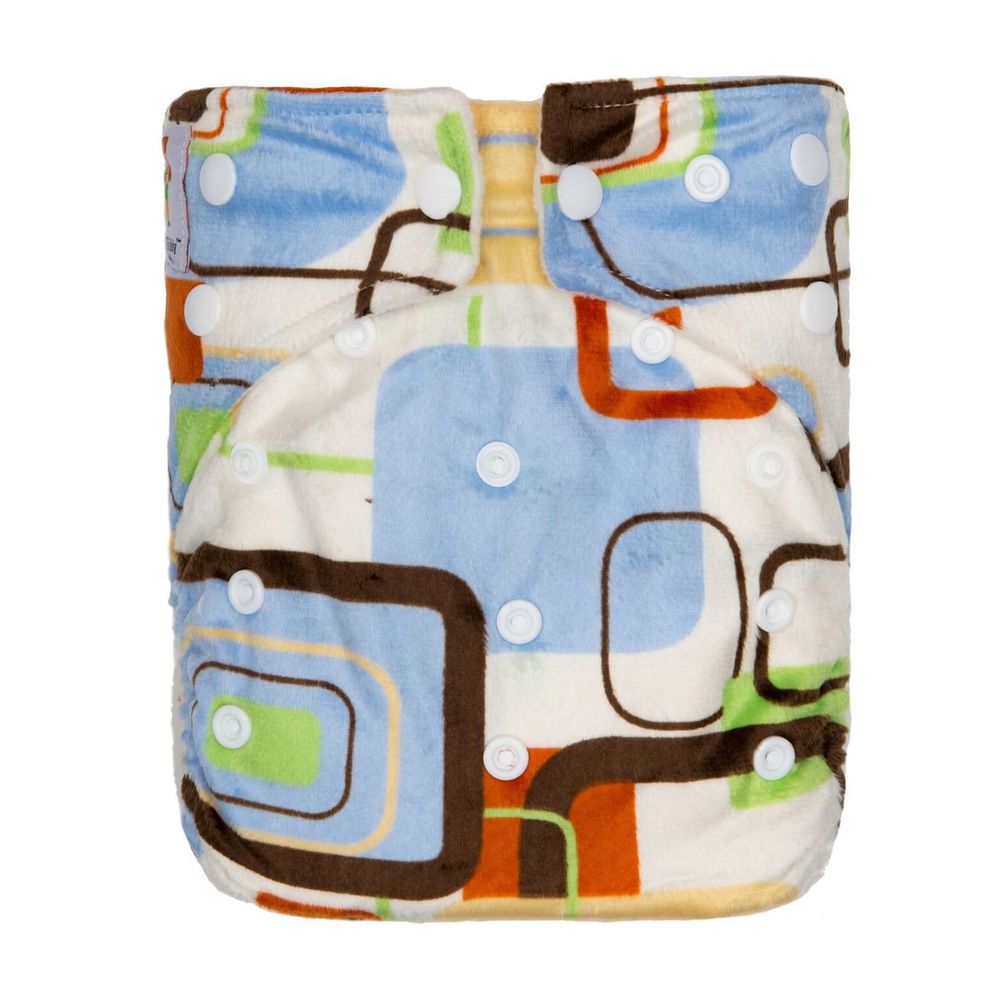 Kawaii Baby One Size Luxurious Snazzy Minky Cloth Diaper with 2 Microfiber Inserts Blue Square