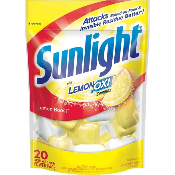 Sunlight OXI Complex Dishwashing Detergent Pacs, Lemon Boost, 20 Count