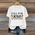 thumbnail image 4 of Women Funny Christian T-Shirts Thanksgiving Fall for Jesus He Never Leaves Short Sleeve Tees Casual Crewneck Loose Tops, 4 of 4