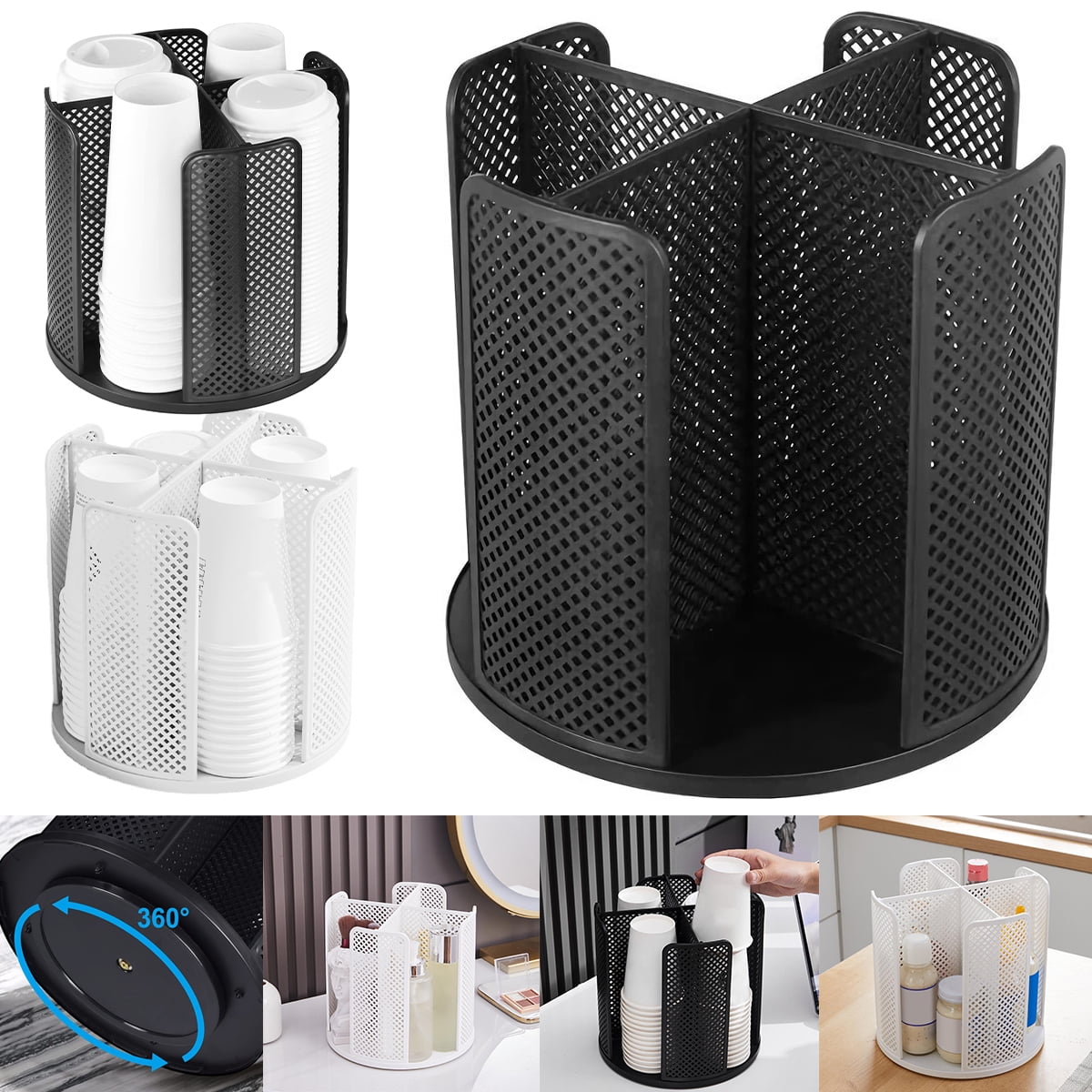 Ghopy Cup Dispenser,Rotatable 4 Compartment Cups and Lids Holder 10