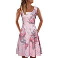 thumbnail image 2 of HKEJIAOI Robe Florale pour Femmes Offres Liquidation Robes Décontractées Femmes Robes Décontractées Sans Manches Col Rond Été Imprimé Carte Robe pour Plage Rose, 2 of 5