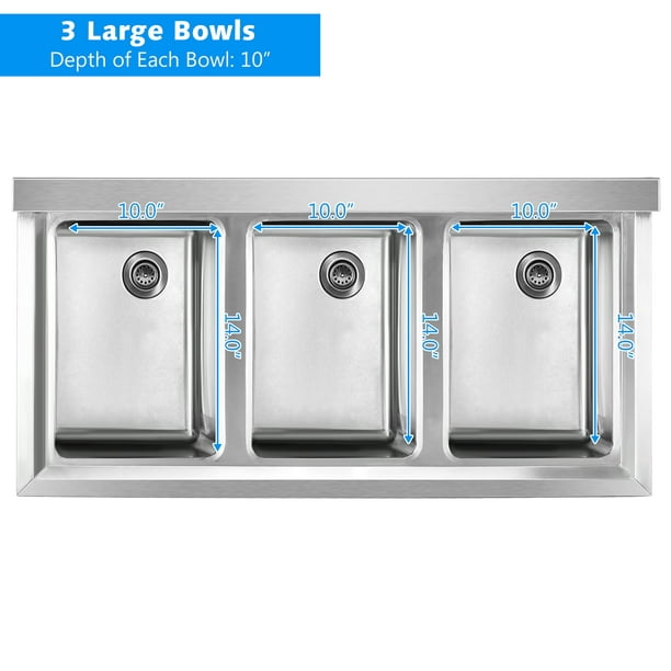 Costway 3 Compartment Stainless Steel Kitchen Commercial Sink Heavy Duty