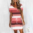 thumbnail image 5 of THDHVS Casual Dresses for Women,Womens Dresses,V Neck Midi Dress with Short Sleeve Side Pocket and Tie Detail Print Hot Pink, 5 of 7