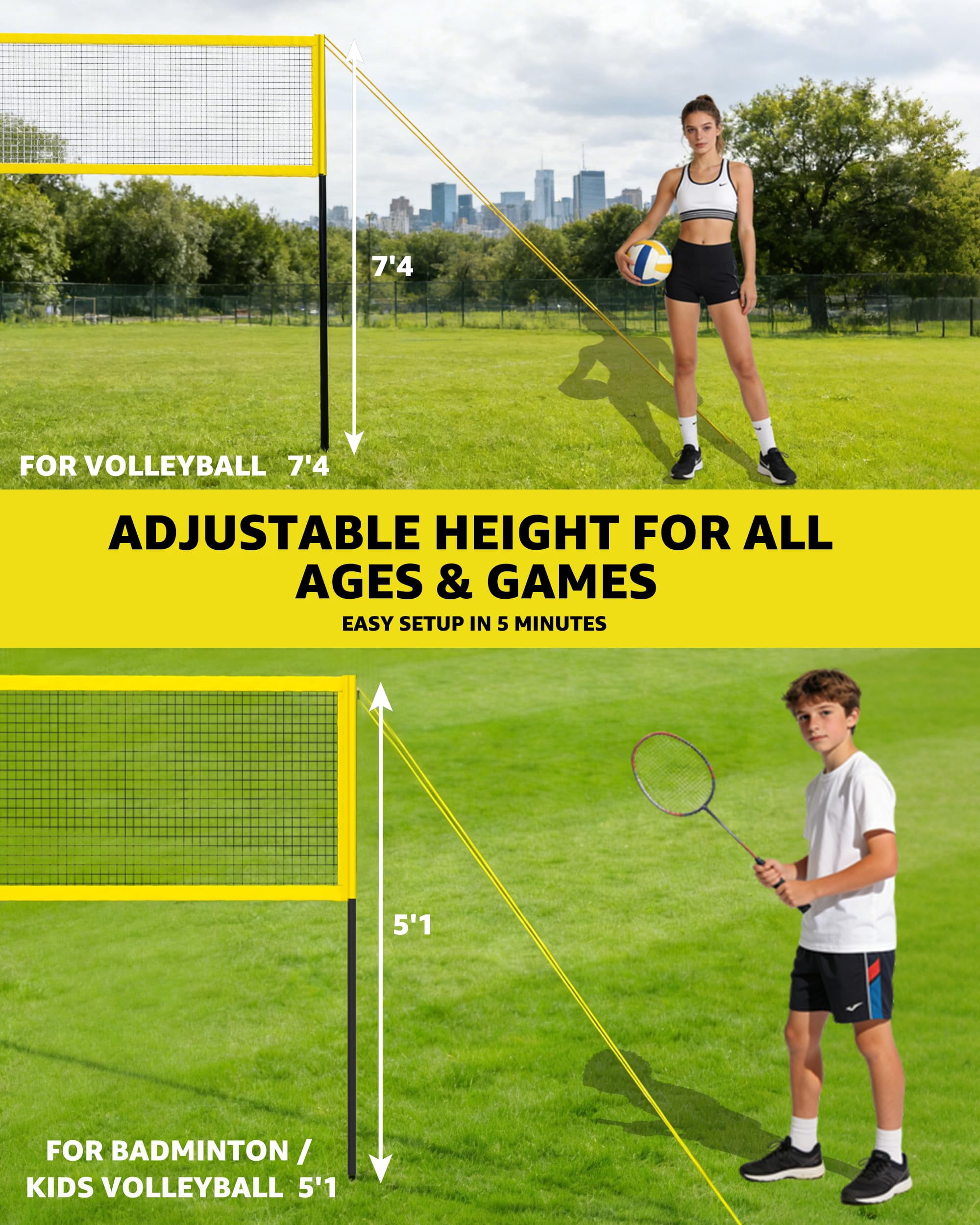 4 Square Volleyball Game Set - 4 Way Cross Net For Backyard & Beach  Portable Outdoor Badminton Combo 4 Person Four With Carrying Bag