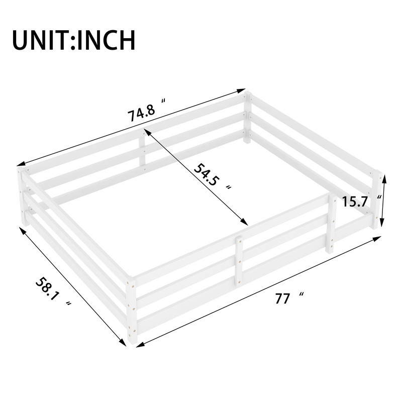 Mirightone Wood Full Montessori Bed Frame, Full Bed Frame with Rails, Toddler Floor Bed for Kids – White