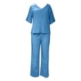 thumbnail image 4 of Conjunto deportivo de color liso para mujer: mezcla de lino y algodón con cuello en V para primavera/verano, disponible en varios colores, 4 of 4