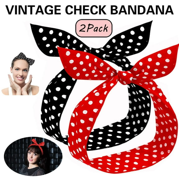 LNKOO 2 PCS Polka Dot Headband Wire Headband Retro Bowknot Polka Dot Wire Hair Holders for Girls and Women