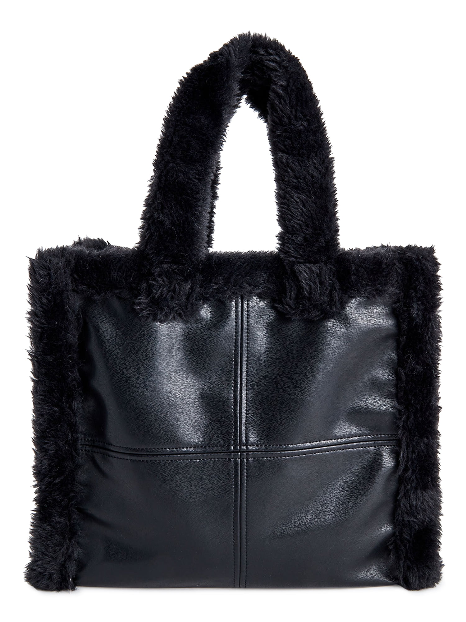 No Boundaries Women's Square Sherpa Tote Bag Black - Large