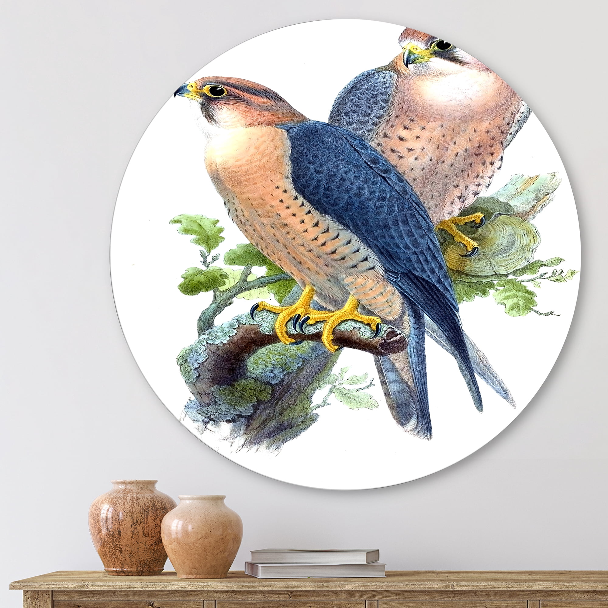 Designart 'Ancient Birds II' Traditional Circle Metal Wall Art 11x11 - Disc of 11