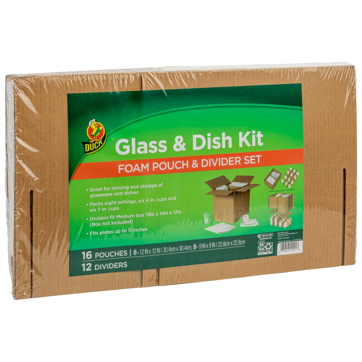Duck Dish and Glass Moving Kit, 16 Pouches and 12 Corrugate Dividers (Box Not Included)