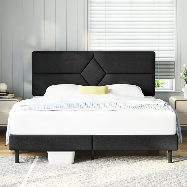 Full Bed Frame, GELBIY Full Size Platform Bed with Fabric Upholstered Headboard, Black, Easy Assembly, No Box Spring Needed