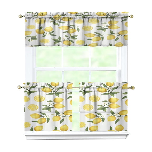 Yellow Lemon 3-Piece Kitchen Curtains Set Kitchen Curtains Sets with Valance for Windows Rod Pocket Machine Washable Kitchen Decor Decorations (54"x18" 2x27.5"x24")
