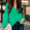 thumbnail image 2 of Blouses for Women Deep V Neck Long Sleeve Solid Color Pullover Loose Pullover Shirt Ladies Leisure Fall Tops, 2 of 7