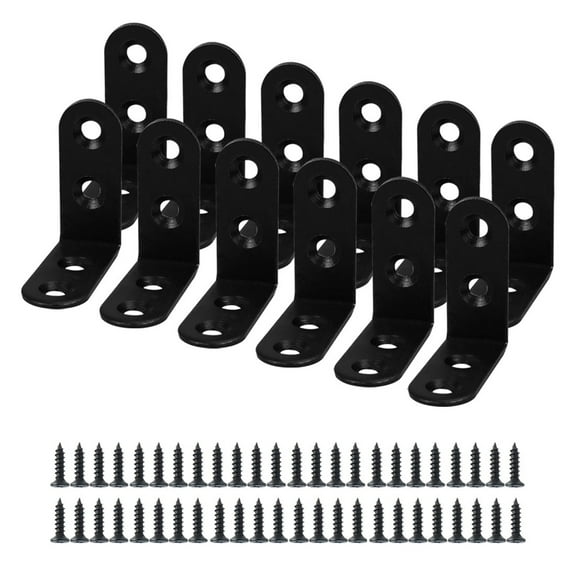 Uxcell 1.57''x1.57'' Angle Bracket Metal Black L Shaped Angle Brackets Corner Braces Support with Screws, 12Pcs