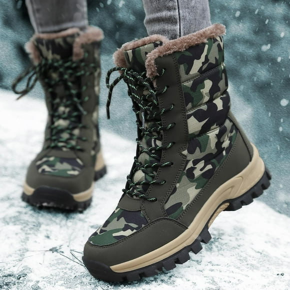 GDREDA Men's Snow Boots Warm Fur Lined Camouflage Winter Hiking Boot Non-Slip Outdoor Work Shoes A,37