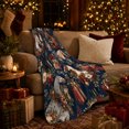 thumbnail image 3 of Elegant Horse Head Portraits Holiday Florals Boxes Navy, Festive Holiday Scene, Warm Flannel Blanket for Ranch House and Living Room, Horse Lovers Valentine's Day Gift, Rustic Home Decor, 3 of 9